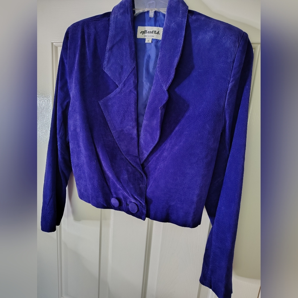 Vintage 80s purple cropped leather jacket Size 6 Genuine leather